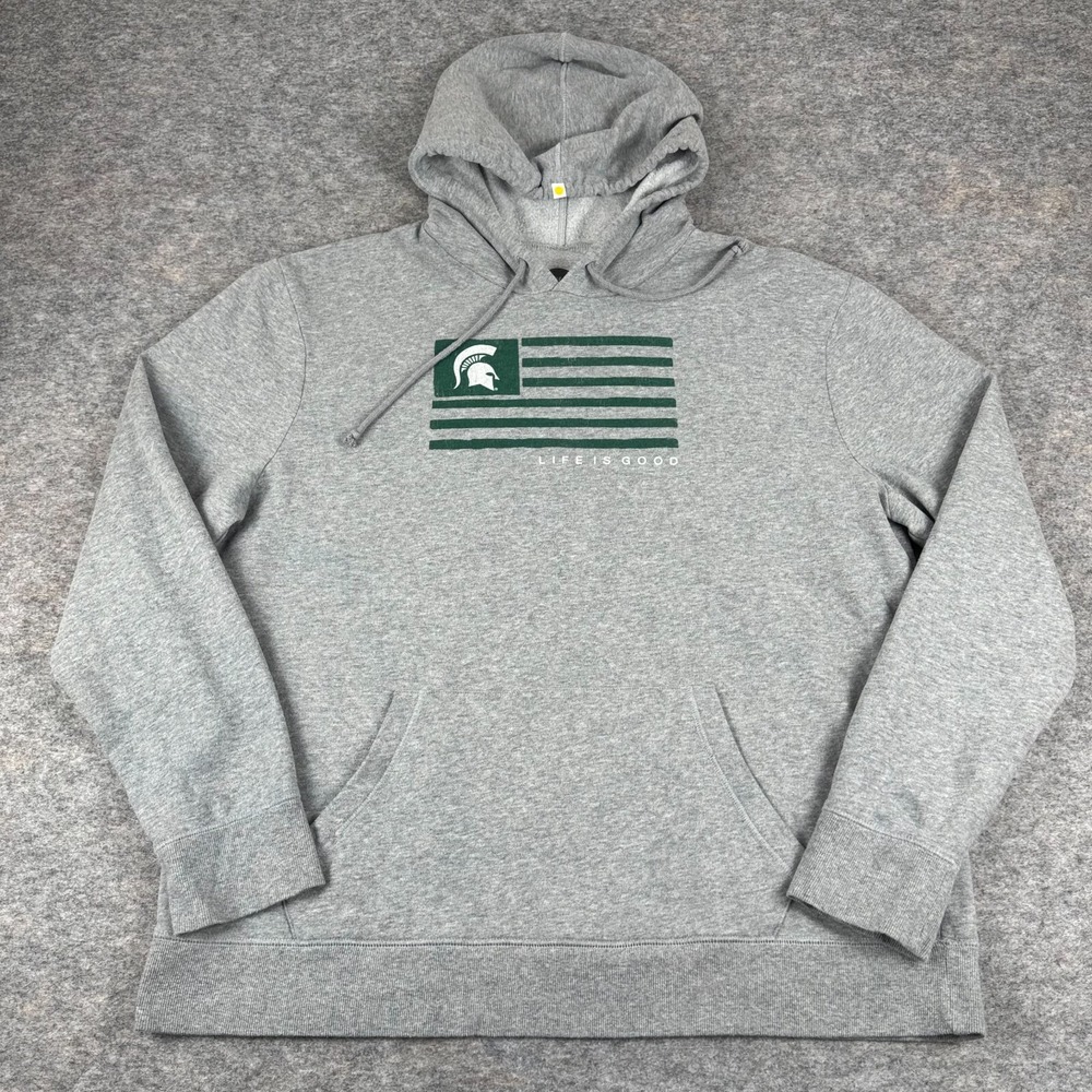 Life Is Good Michigan State Spartans Hoodie Sweatshirt Relaxed Fit Gray Mens XL